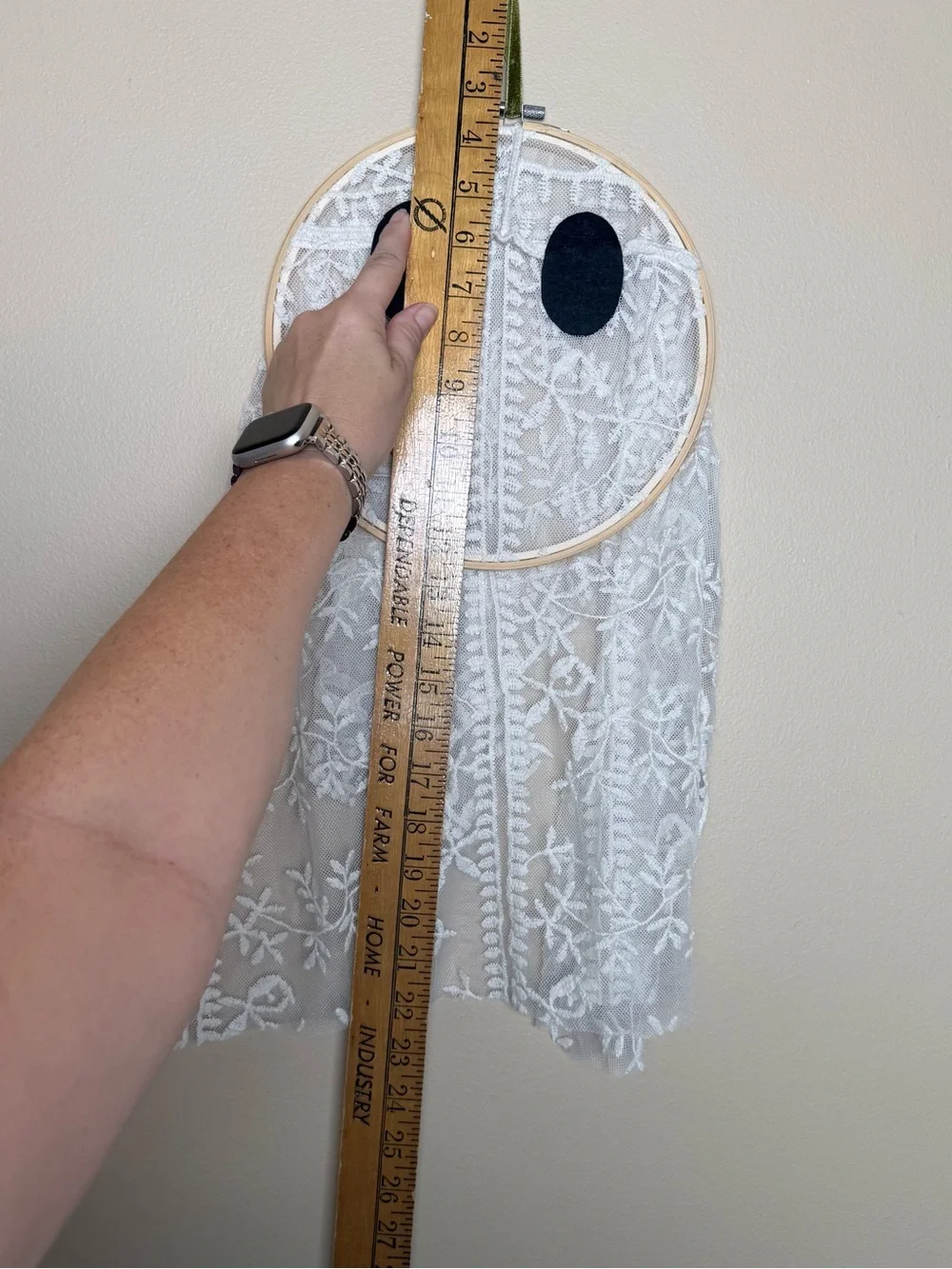 Handmade Large Lace Ghost Halloween Decor Embroidery Hoop Hanging 20” Spooky